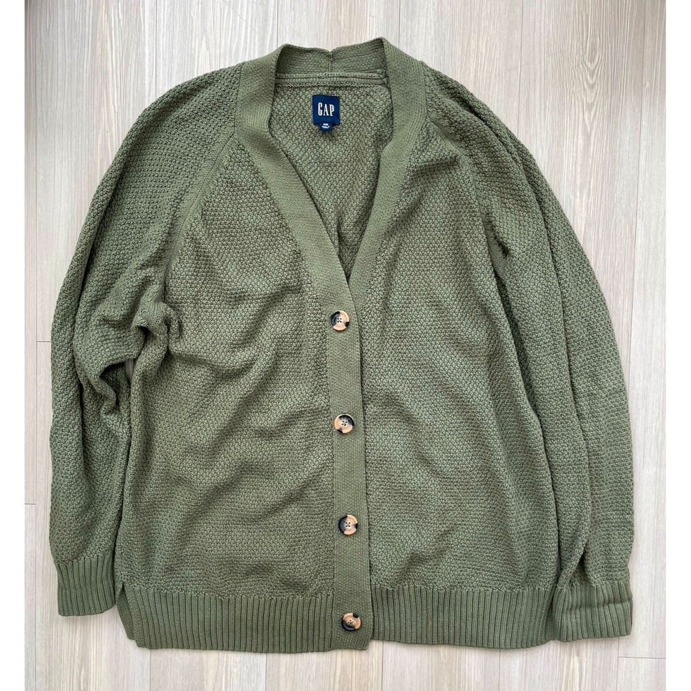 GAP Women's Green Knit Cotton V-Neck Button-Front Cardigan Sweater Sz XXL Preppy